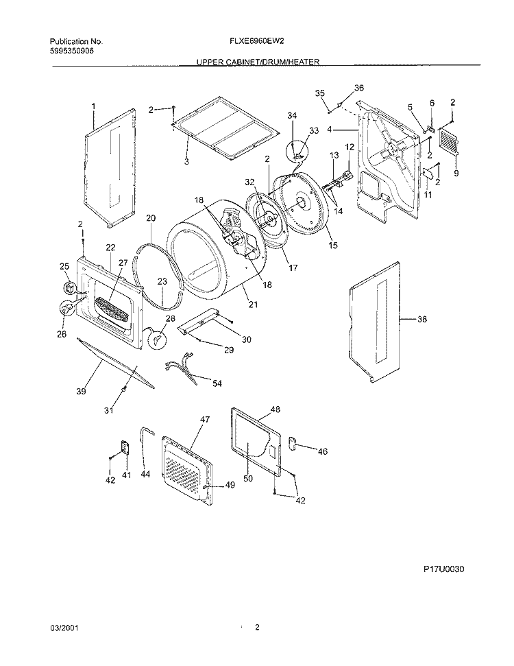 DRY CAB, DRM, HTR Diagram and Parts List for FLXE6960EW2  Frigidaire Washer Dryer Combo