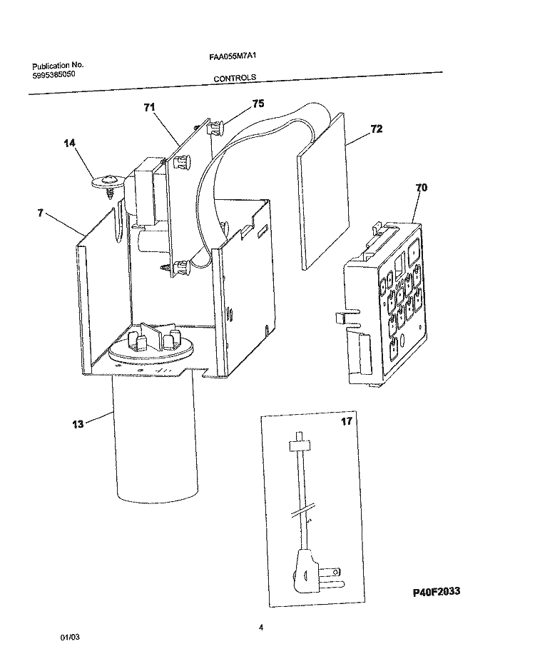 CONTROLS Diagram and Parts List for FAA055M7A1  Frigidaire Air Conditioner