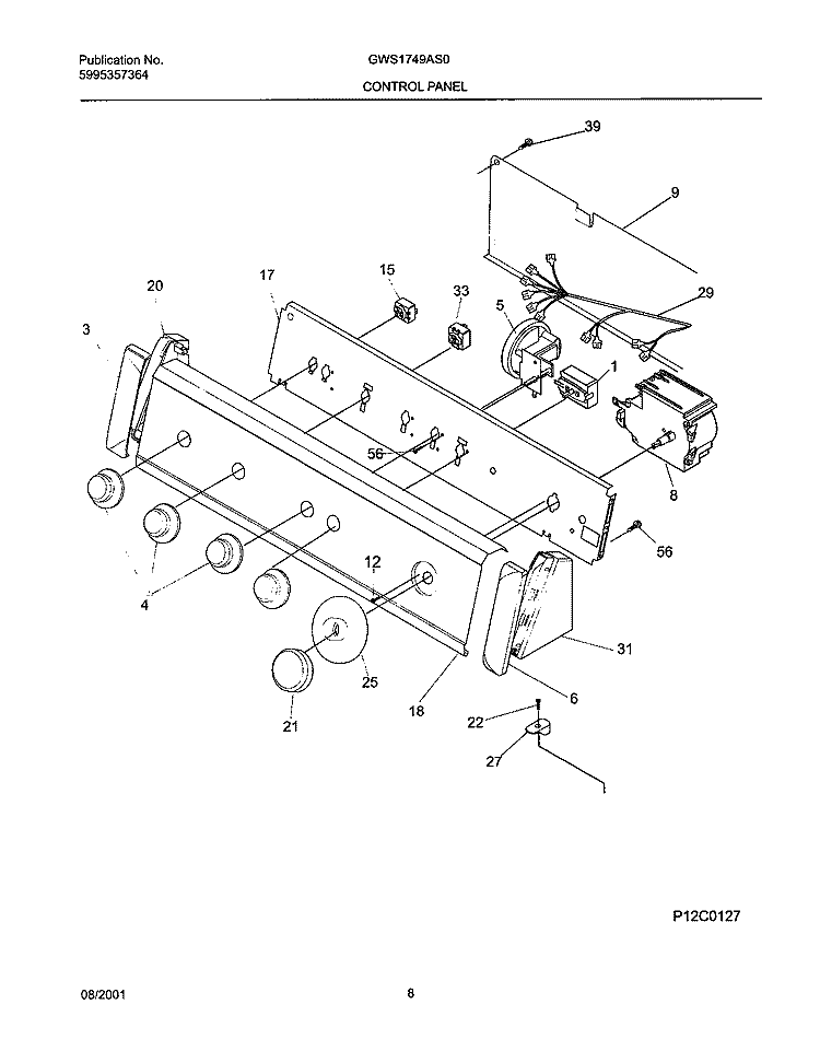 CONTROL PANEL Diagram and Parts List for GWS1749AS0  Gibson Washer