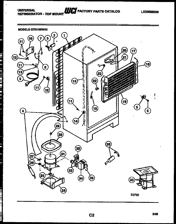SYSTEM AND AUTOMATIC DEFROST PARTS Diagram and Parts List for GTN155WHL1  Frigidaire Refrigerator
