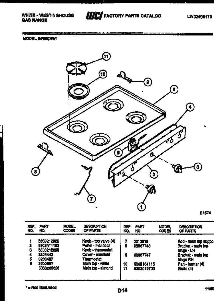 COOKTOP PARTS Diagram and Parts List for GF860ND1  Frigidaire Range