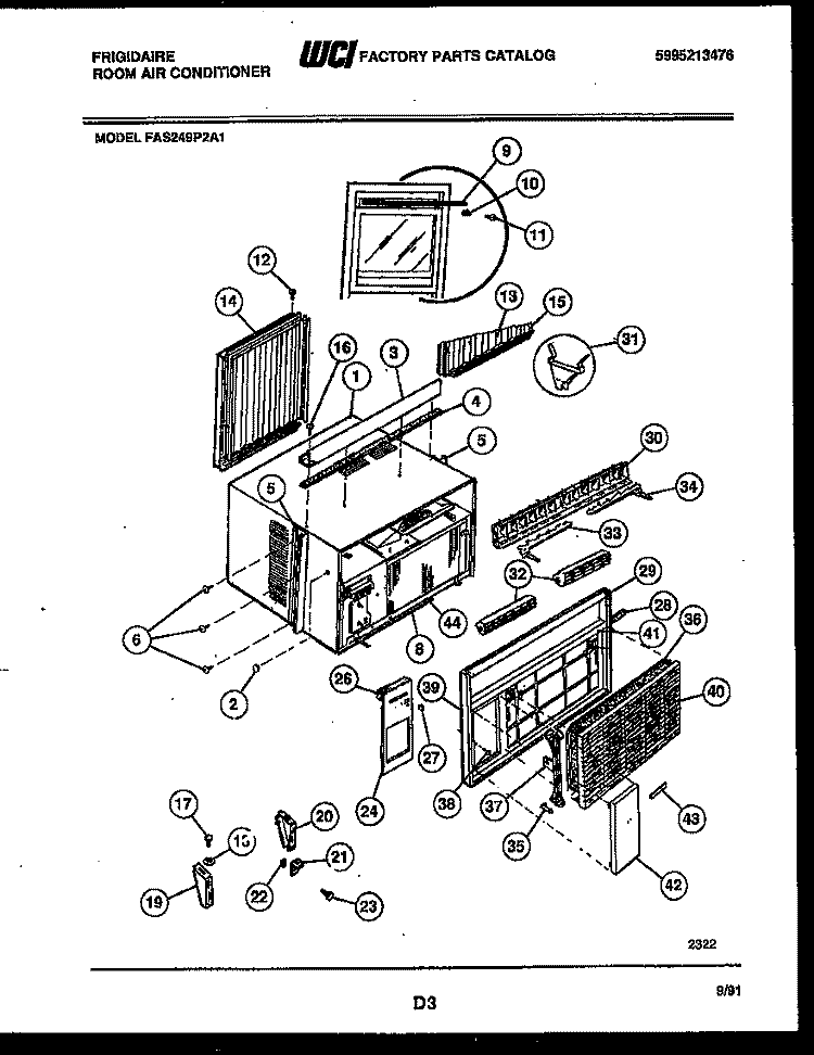 CABINET PARTS Diagram and Parts List for FAS249P2A1  Frigidaire Air Conditioner