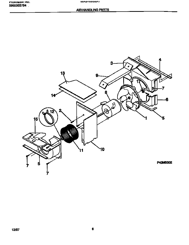 AIR HANDLING PARTS Diagram and Parts List for WAS182G2A1  Frigidaire Air Conditioner