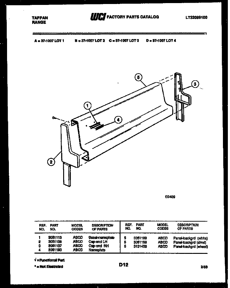 BACKGUARD Diagram and Parts List for 37-1007-23-04  Tappan Range
