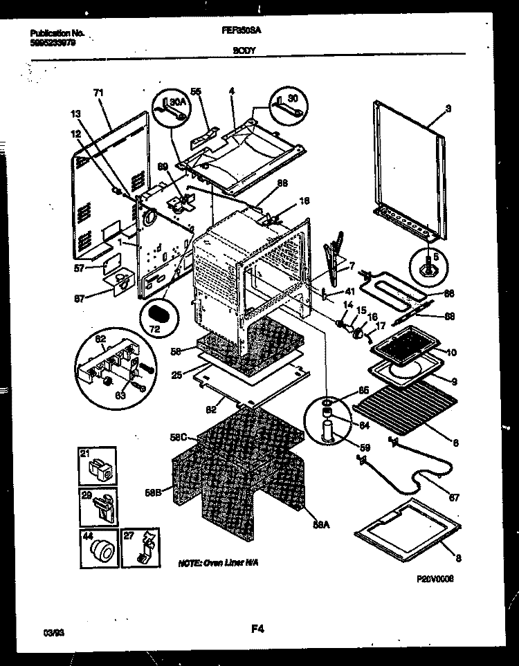 BODY PARTS Diagram and Parts List for FEF350SAWA  Frigidaire Range