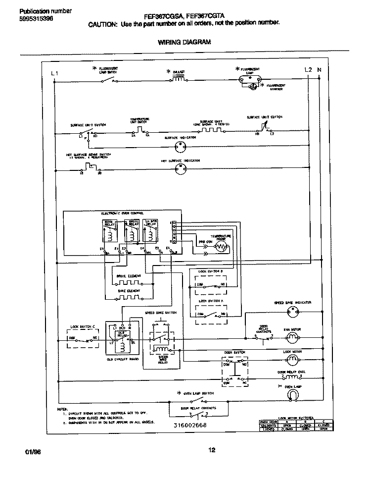 WIRING DIAGRAM Diagram and Parts List for FEF367CGSA  Frigidaire Range