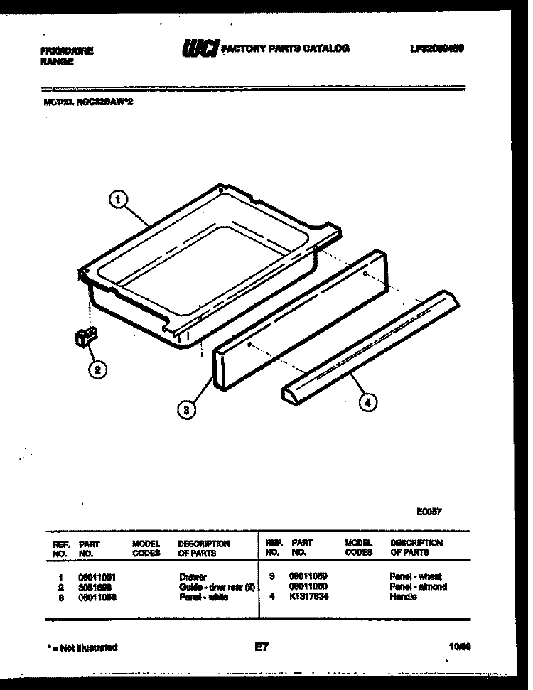 DRAWER PARTS Diagram and Parts List for RGC32BAW2  Frigidaire Range