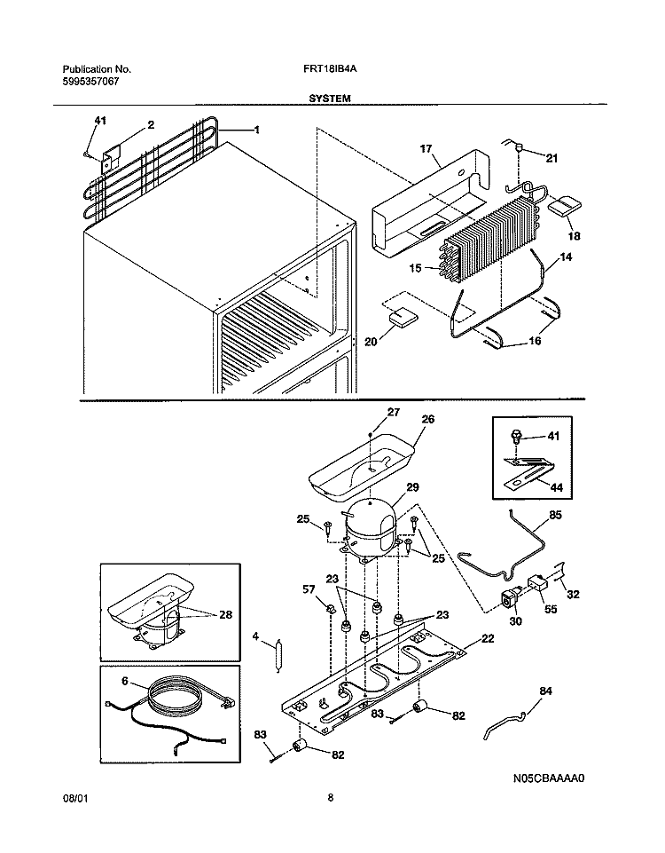 SYSTEM Diagram and Parts List for FRT18IB4AW2  Frigidaire Refrigerator