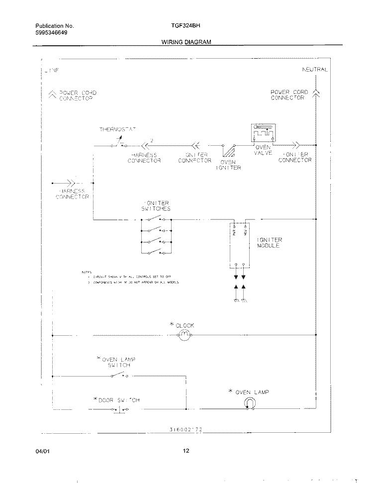WIRING DIAGRAM Diagram and Parts List for TGF324BHDD  Tappan Range