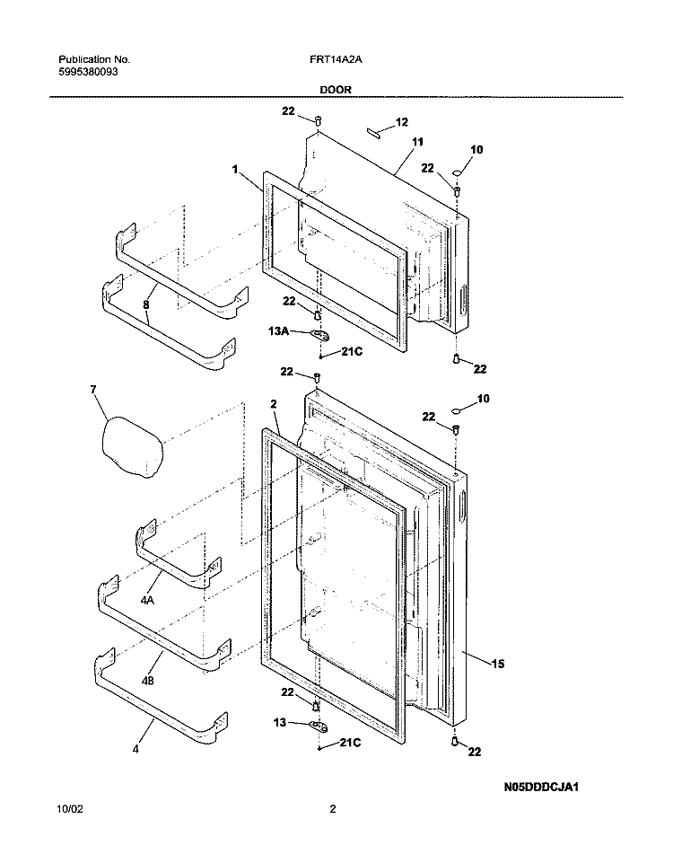 DOORS Diagram and Parts List for FRT14A2AW2  Frigidaire Refrigerator