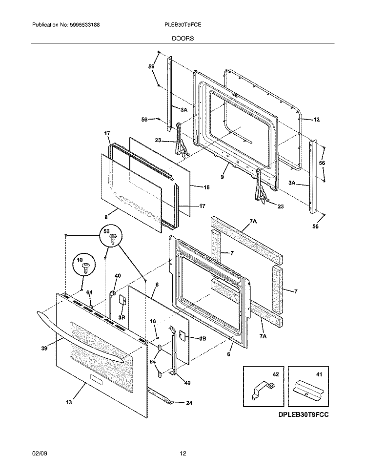 DOORS Diagram and Parts List for PLEB30T9FCE  Frigidaire Wall Oven