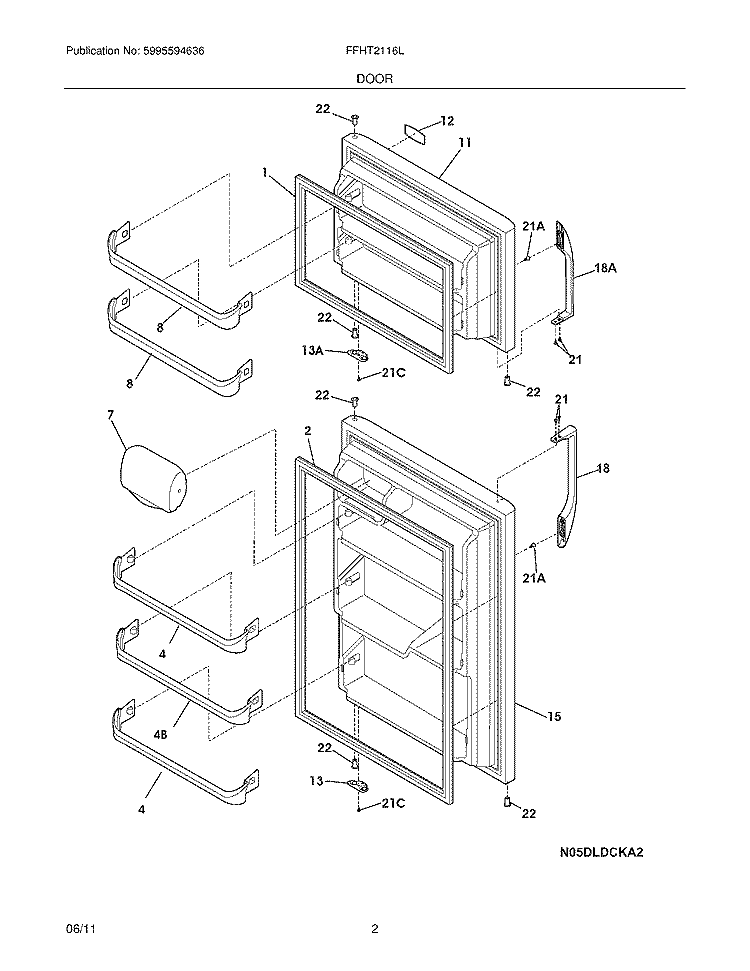 DOOR Diagram and Parts List for FFHT2116LK1  Frigidaire Refrigerator