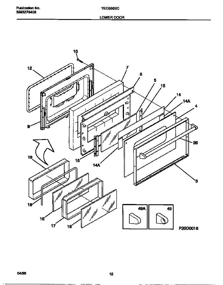 LOWER DOOR Diagram and Parts List for TEO356BCWA  Tappan Range