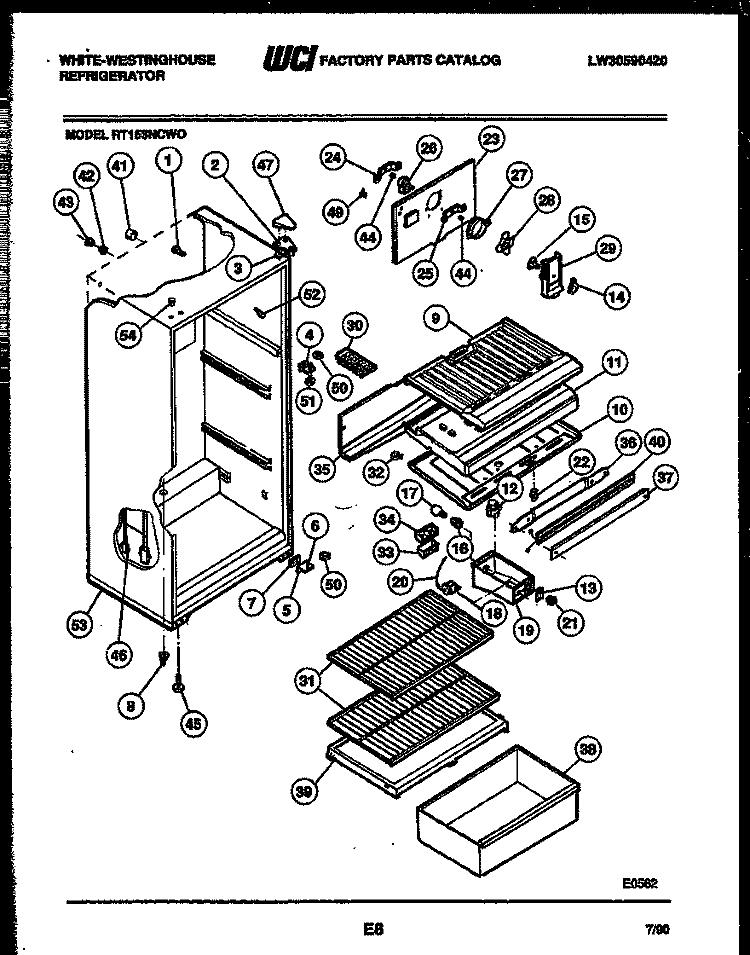 CABINET PARTS Diagram and Parts List for RT153NCD0  Frigidaire Refrigerator