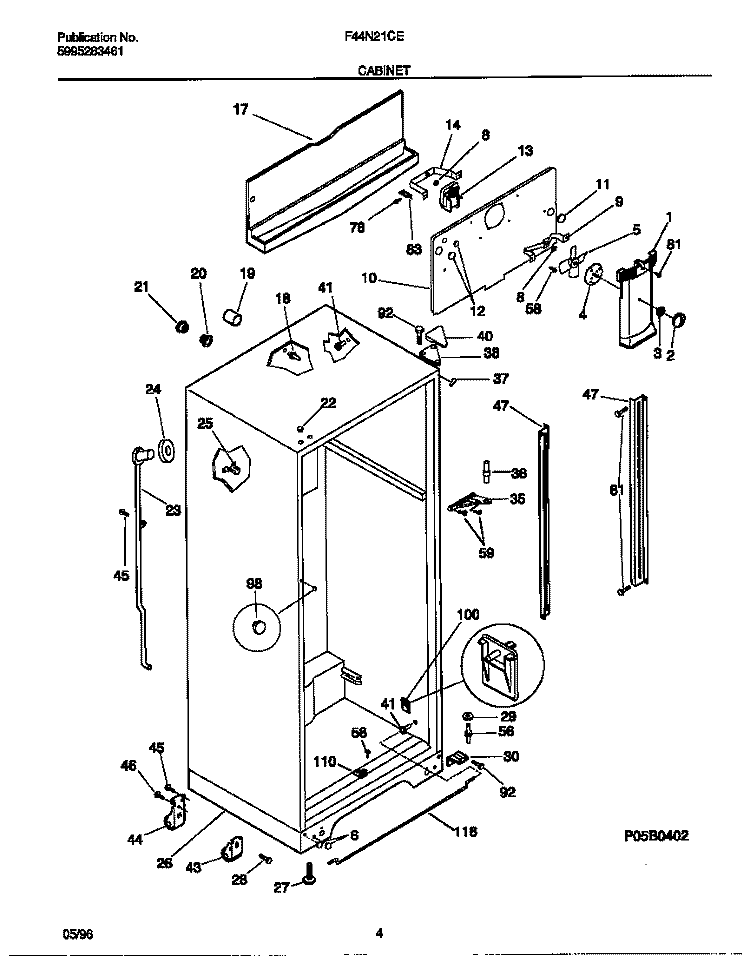 CABINET Diagram and Parts List for F44N21CED0  Frigidaire Refrigerator