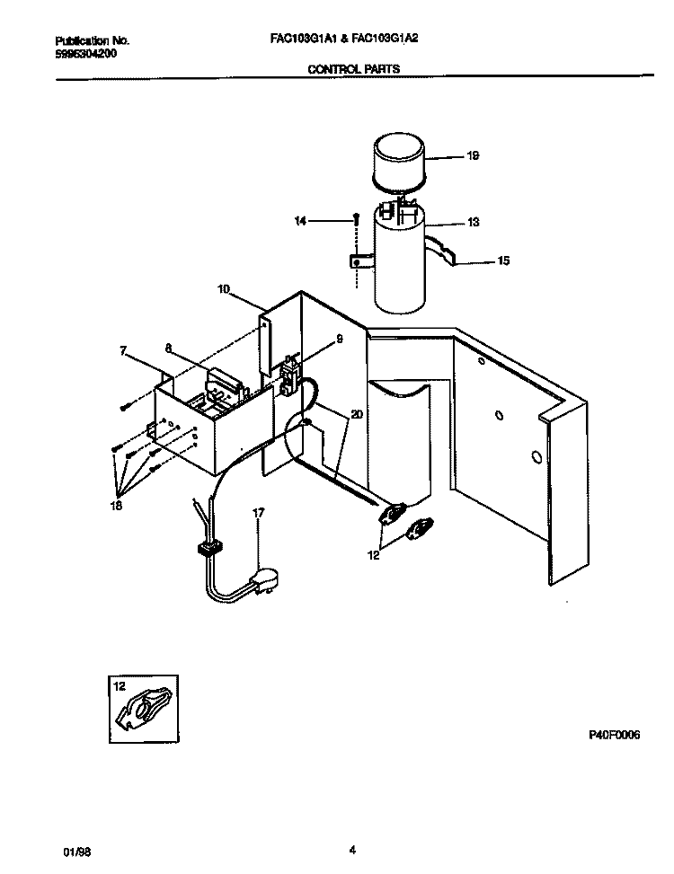 CONTROL PARTS Diagram and Parts List for FAC103G1A1  Frigidaire Air Conditioner