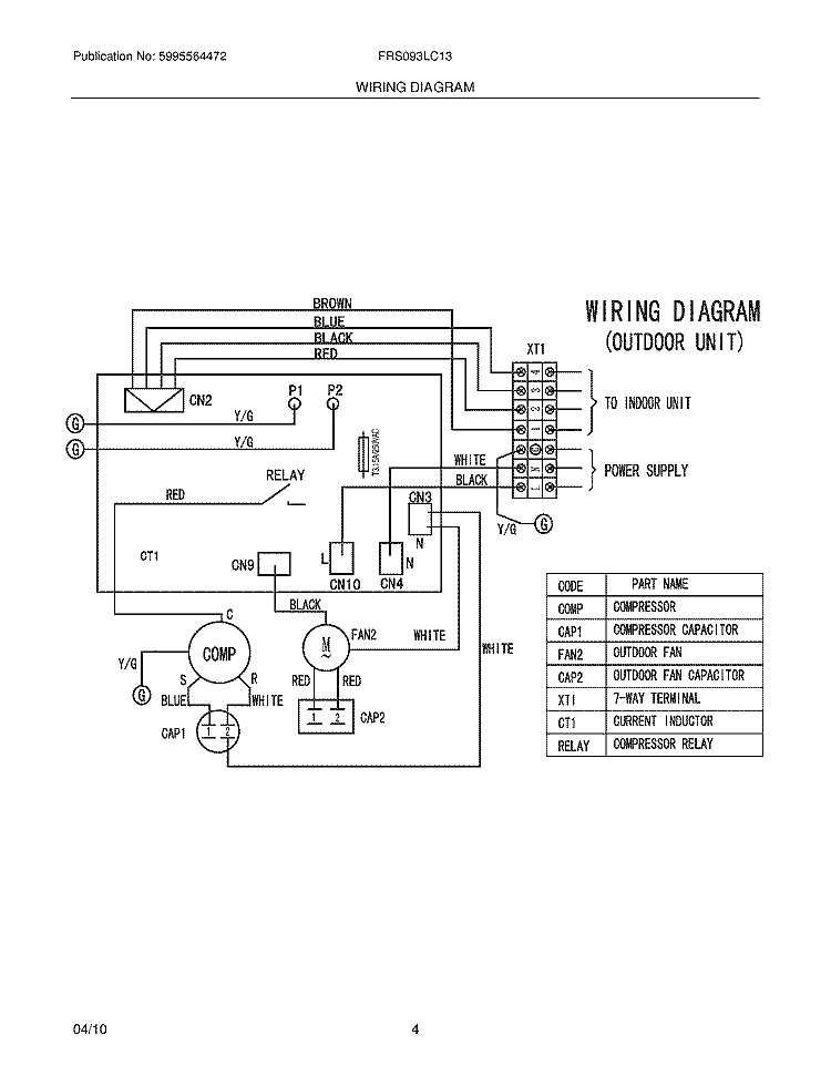 WIRING DIAGRAM Diagram and Parts List for FRS093LC13  Frigidaire Air Conditioner
