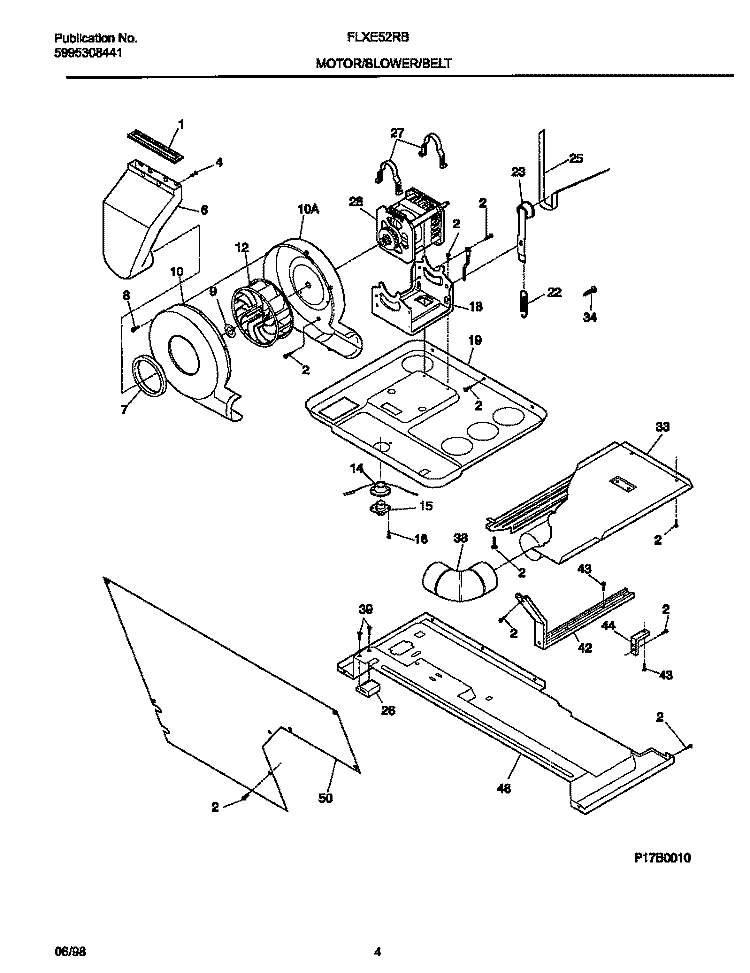 MOTOR / BLOWER / BELT Diagram and Parts List for FLXE52RBS7  Frigidaire Washer Dryer Combo