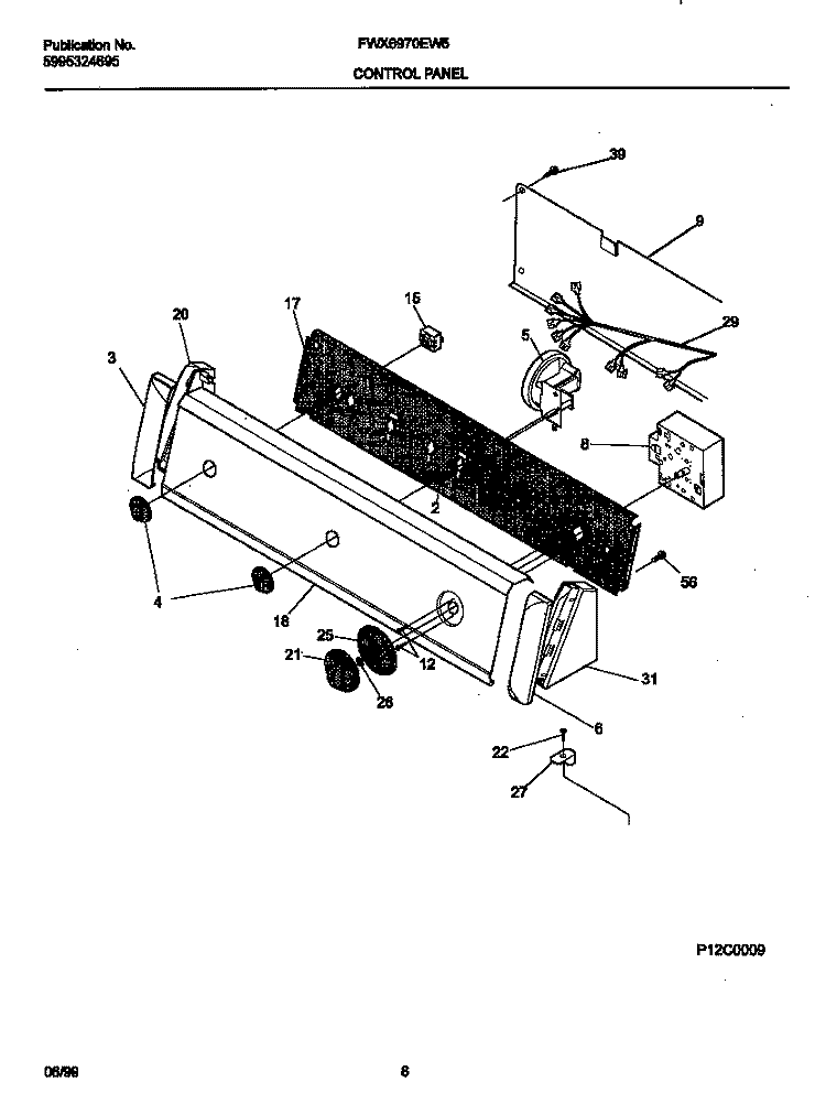 P12C0009 CONTROL PANEL Diagram and Parts List for FWX6970EW5  Frigidaire Washer