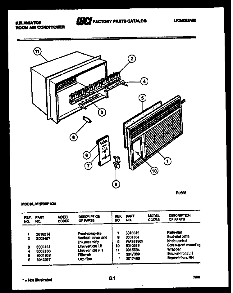 CABINET PARTS Diagram and Parts List for MH205F1QA  Kelvinator Air Conditioner