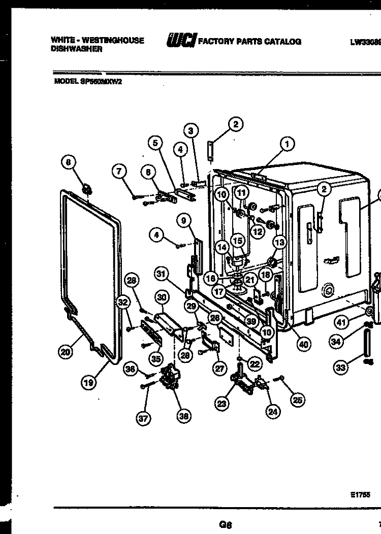 TUB AND FRAME PARTS Diagram and Parts List for SP560MXF2  Frigidaire Dishwasher