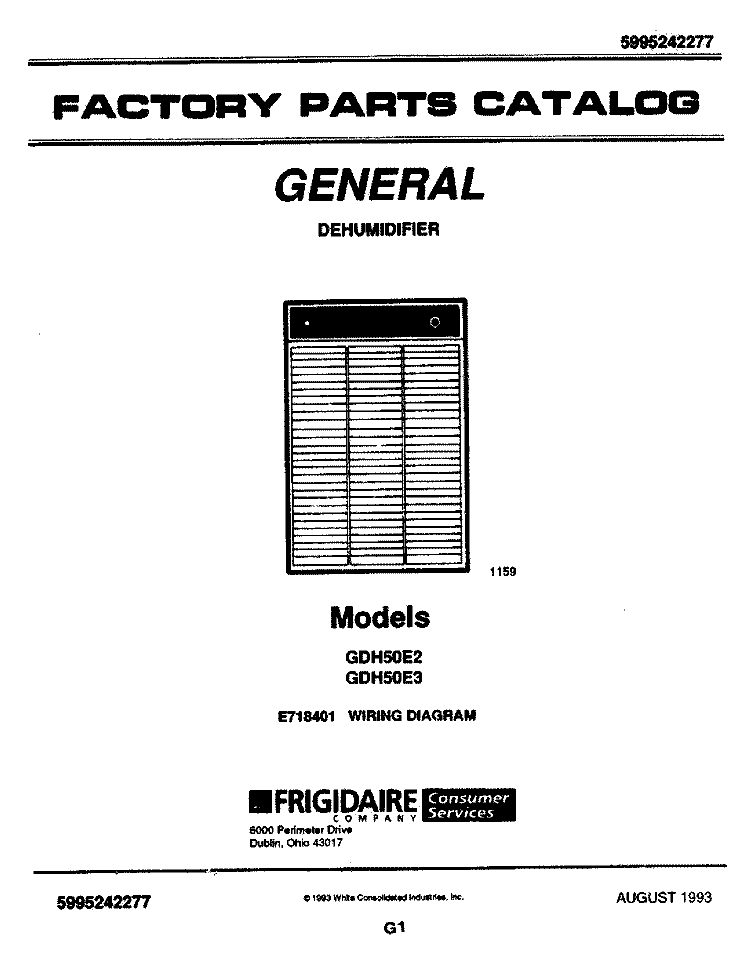 COVER Diagram and Parts List for GDH50E2  Frigidaire Dehumidifier