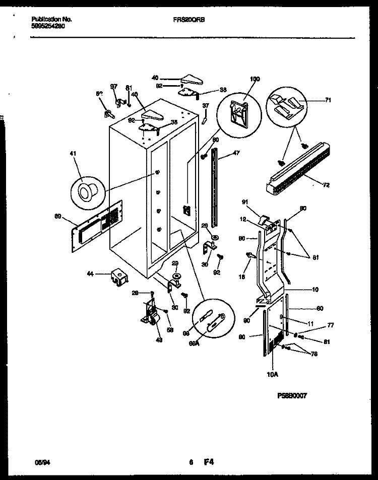 CABINET PARTS Diagram and Parts List for FRS20QRBW0  Frigidaire Refrigerator