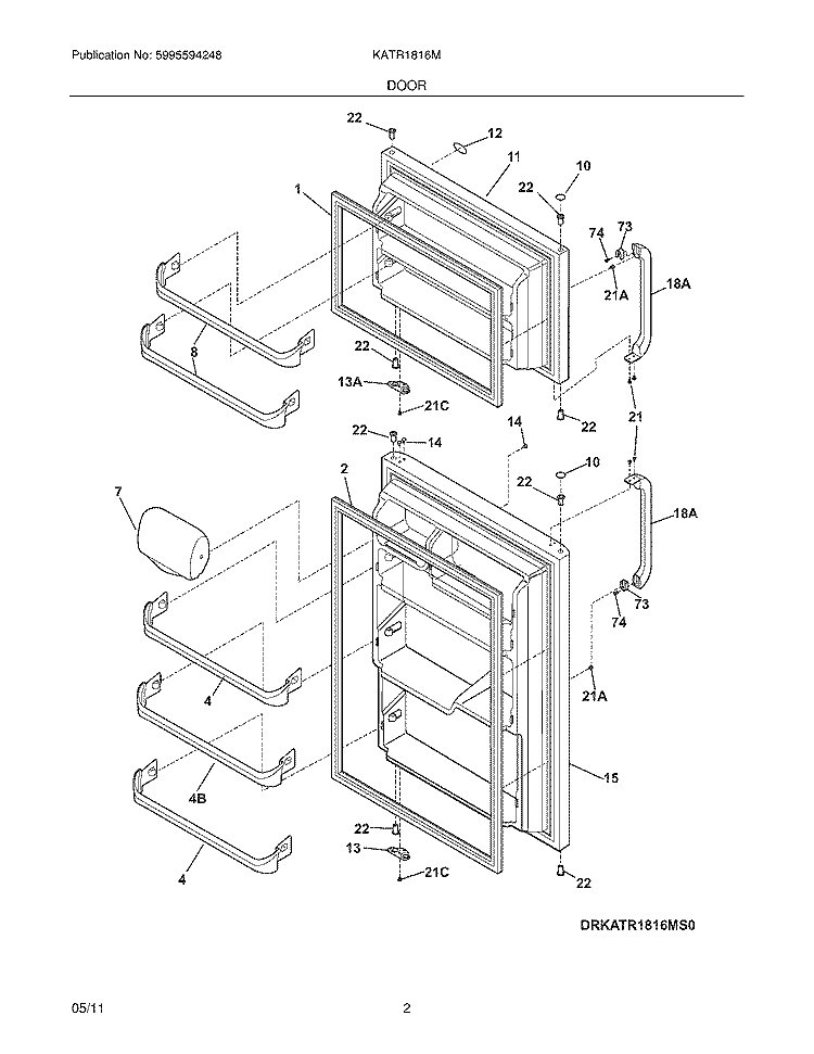 DOOR Diagram and Parts List for KATR1816MS0  Kelvinator Refrigerator