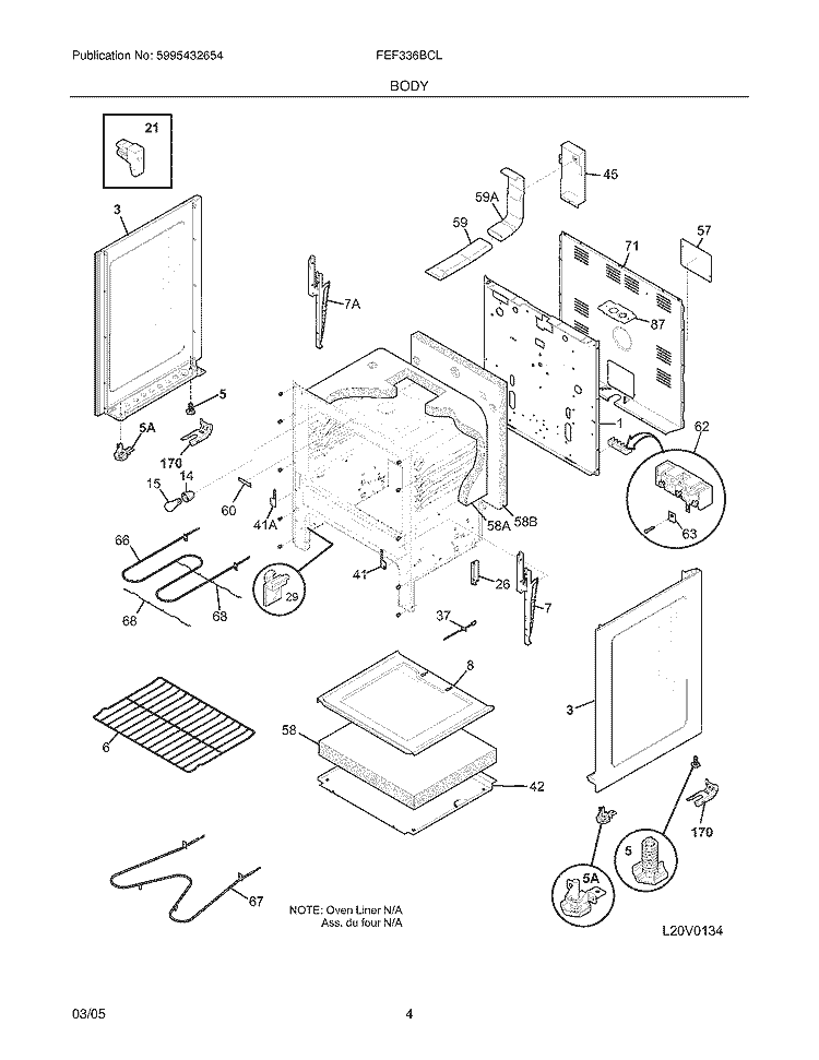 BODY Diagram and Parts List for FEF336BCL  Frigidaire Range