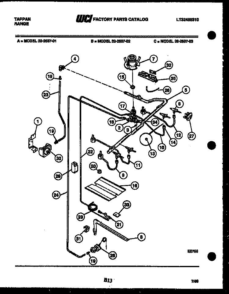 BURNER, MANIFOLD AND GAS CONTROL Diagram and Parts List for 32-2637-08-03  Tappan Range