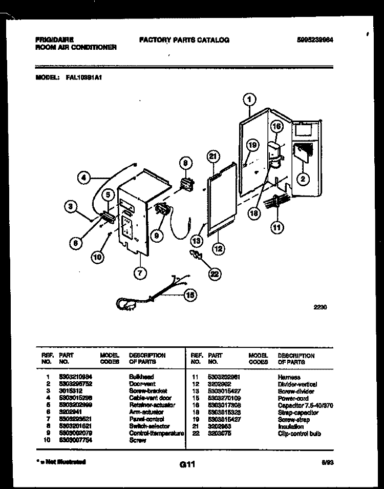 ELECTRICAL PARTS Diagram and Parts List for FAL103S1A1  Frigidaire Air Conditioner
