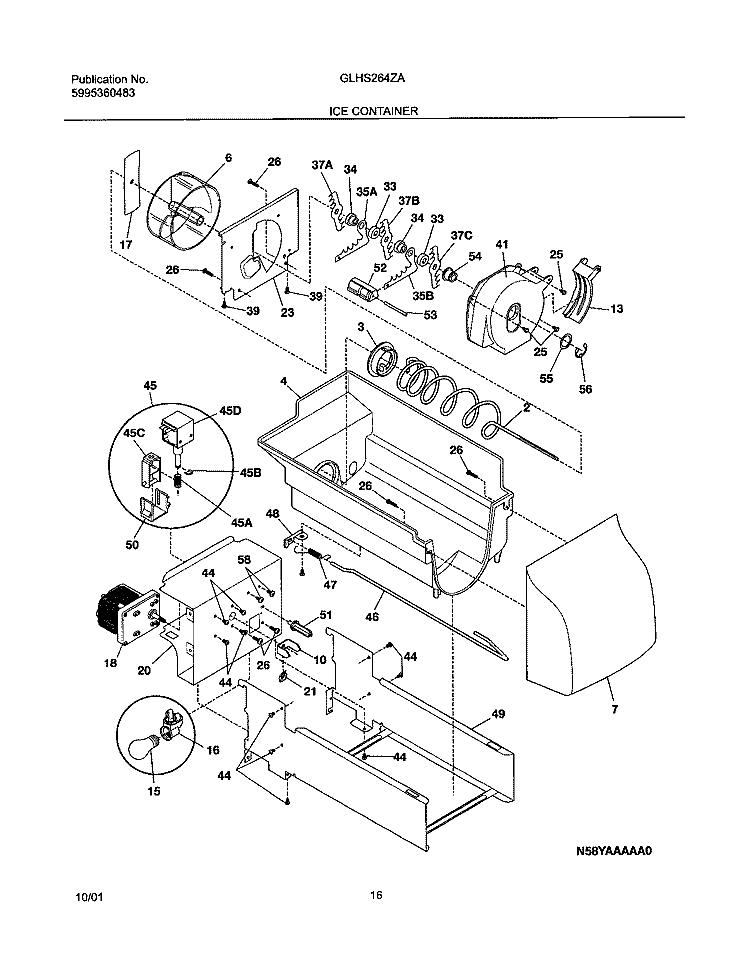 ICE CONTAINER Diagram and Parts List for GLHS264ZAW0  Frigidaire Refrigerator