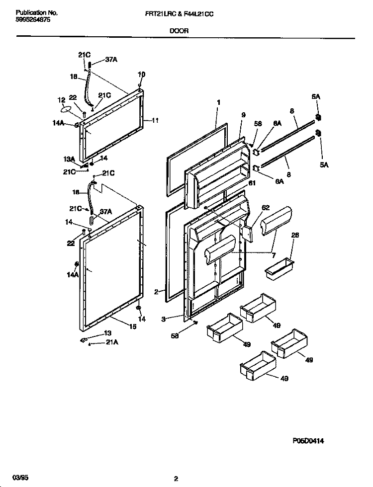DOOR Diagram and Parts List for F44L21CCD0  Frigidaire Refrigerator