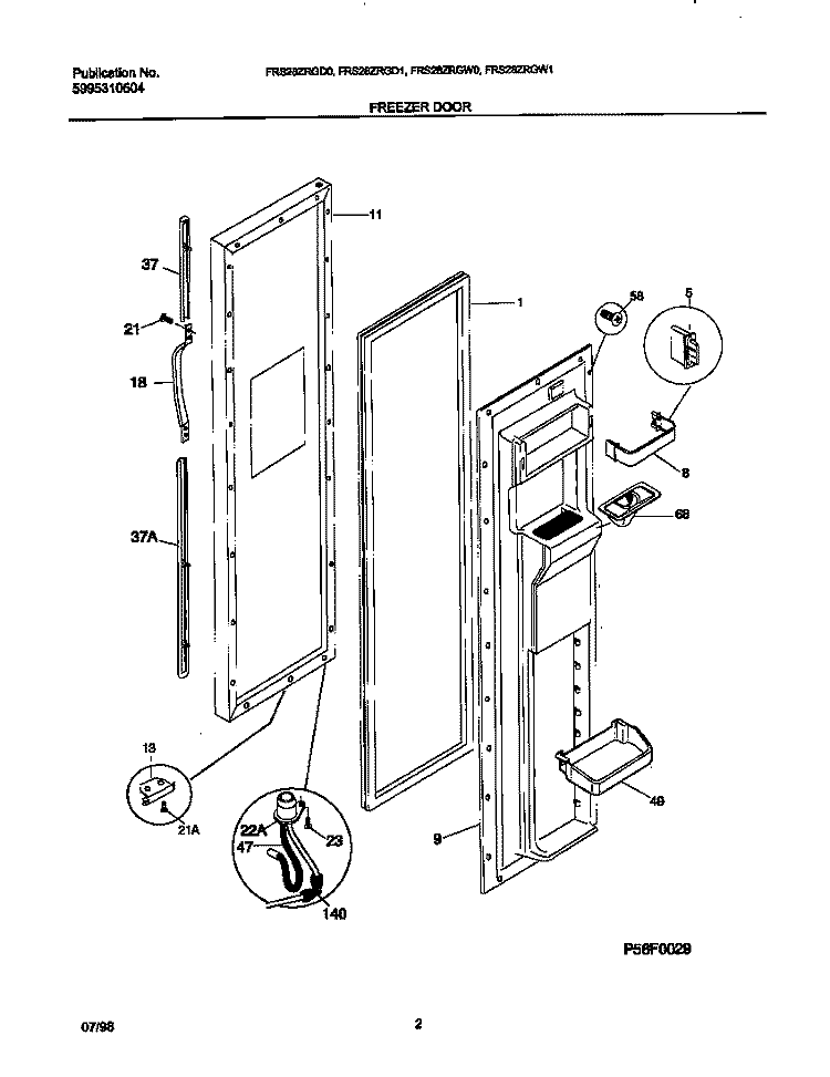 FREEZER DOOR Diagram and Parts List for FRS28ZRGD0  Frigidaire Refrigerator