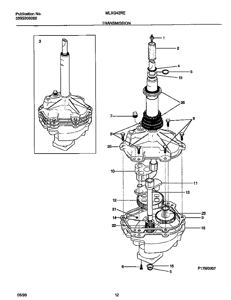 TRANSMISSION Diagram and Parts List for MLXG42RED3  Frigidaire Washer Dryer Combo