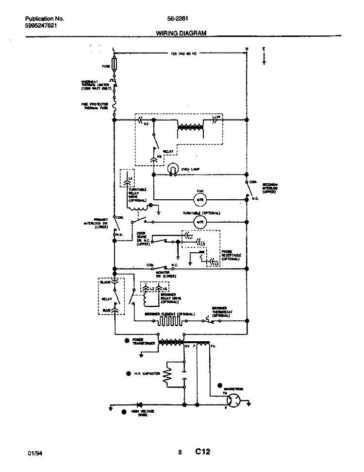 WIRING DIAGRAM Diagram and Parts List for 56-2281-10/03  Frigidaire Microwave