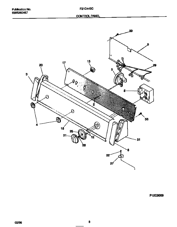 CONTROL PANEL Diagram and Parts List for F21C445CS3  Frigidaire Washer