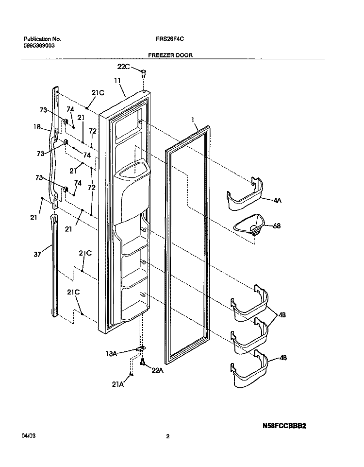 FREEZER DOOR Diagram and Parts List for FRS26F4CQ0  Frigidaire Refrigerator