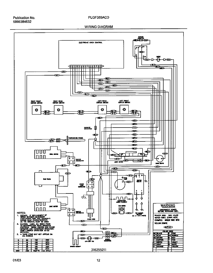 WIRING DIAGRAM Diagram and Parts List for PLGF389ACD  Frigidaire Range