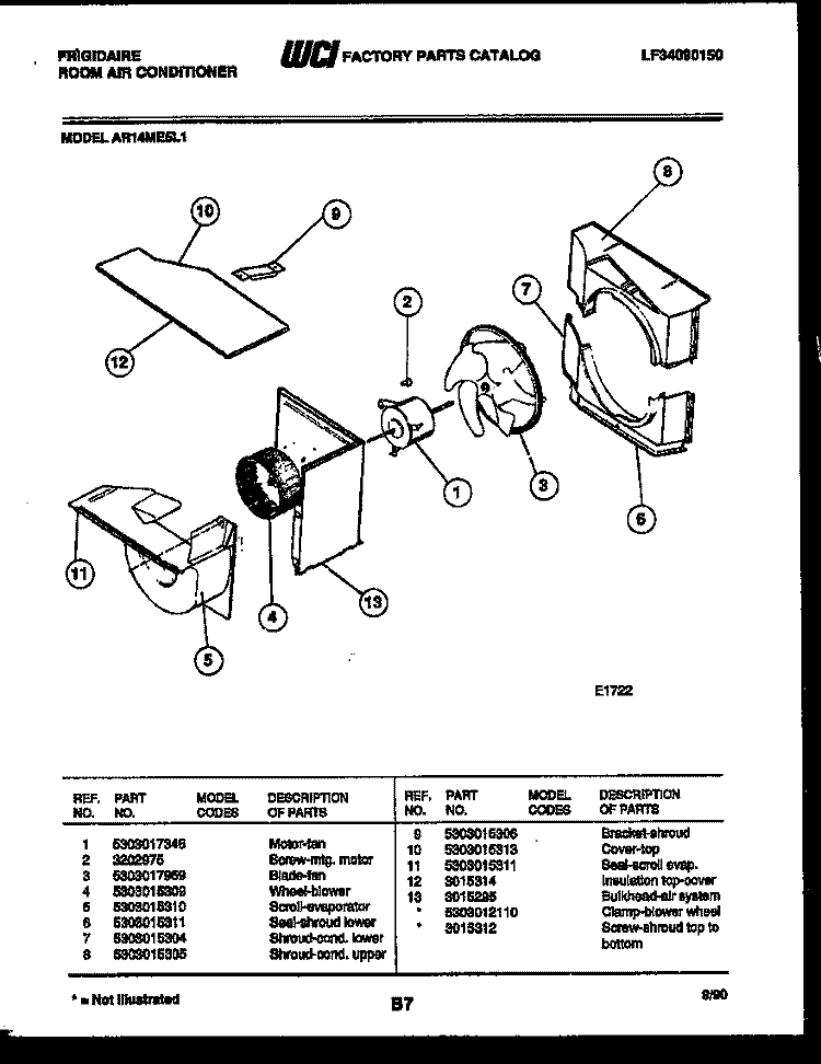 AIR HANDLING PARTS Diagram and Parts List for AR14ME5L1  Frigidaire Air Conditioner