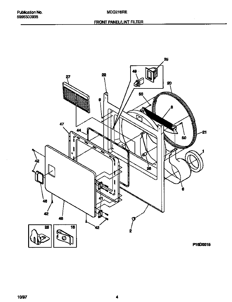 FRONT PANEL / LINT FILTER Diagram and Parts List for MDG216REW1  Frigidaire Dryer
