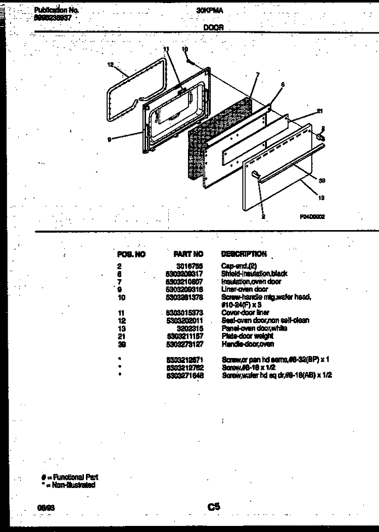 DOOR PARTS Diagram and Parts List for 30KPMAWHN2  Tappan Range