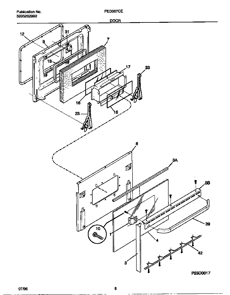 DOOR Diagram and Parts List for FED367CETA  Frigidaire Range