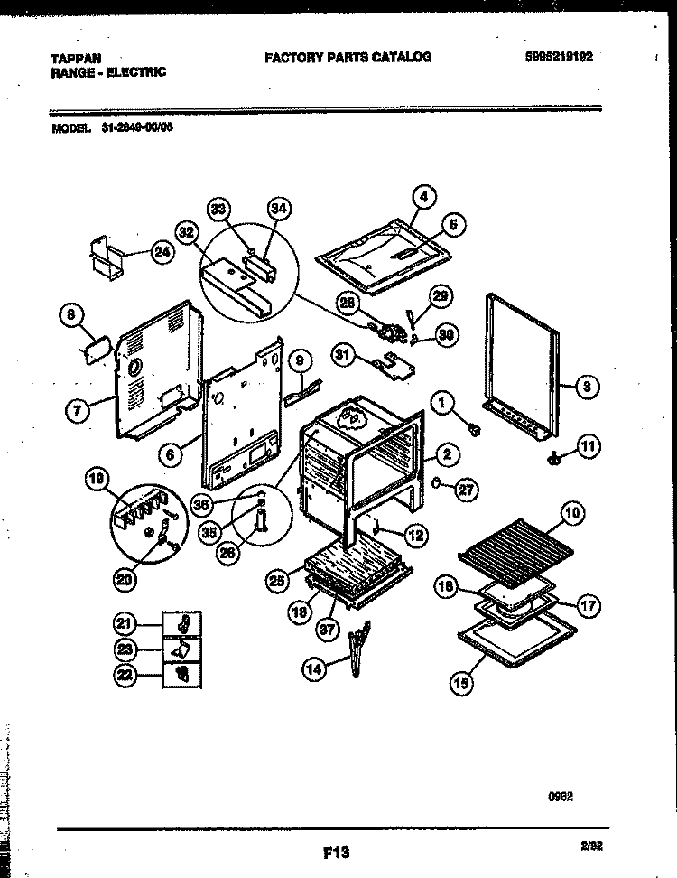 BODY PARTS Diagram and Parts List for 31-2649-00-05  Tappan Range