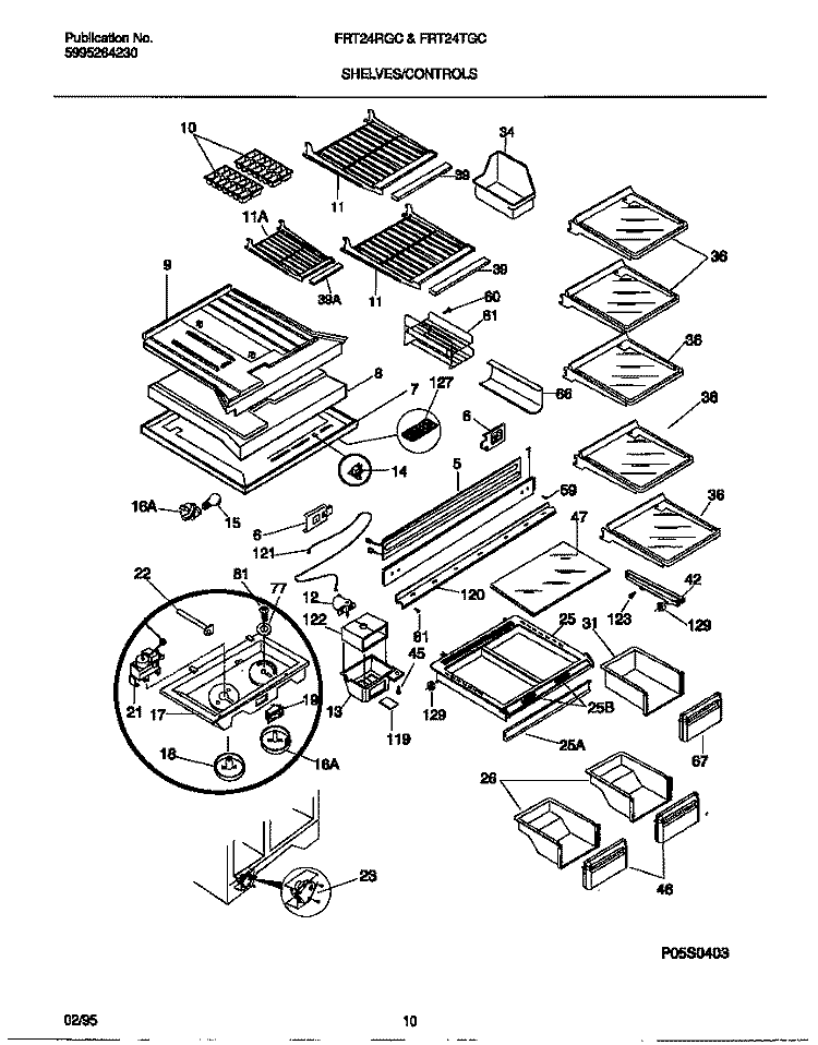 SHELVES & CONTROLS Diagram and Parts List for FRT24RGCB0  Frigidaire Refrigerator