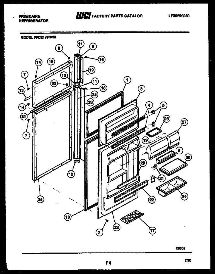 DOOR PARTS Diagram and Parts List for FPCE19TNL0  Frigidaire Refrigerator