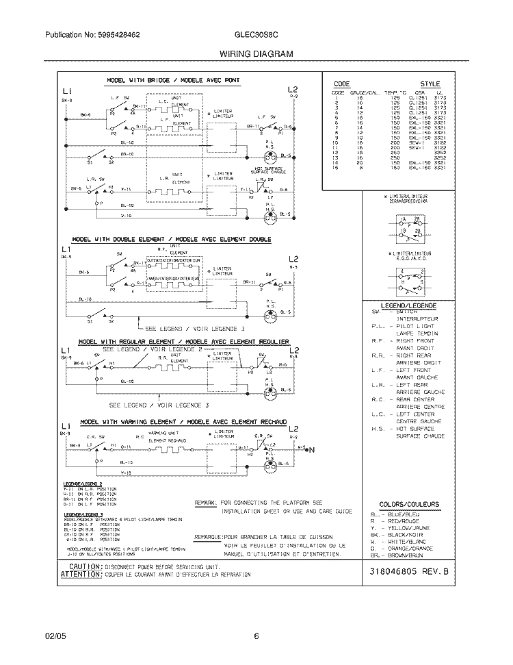 WIRING DIAGRAM Diagram and Parts List for GLEC30S8CBC  Frigidaire Cooktop