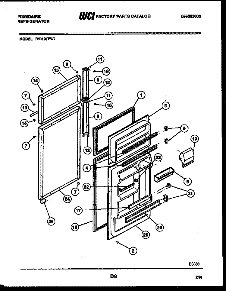 DOOR PARTS Diagram and Parts List for FPD19TFW1  Frigidaire Refrigerator