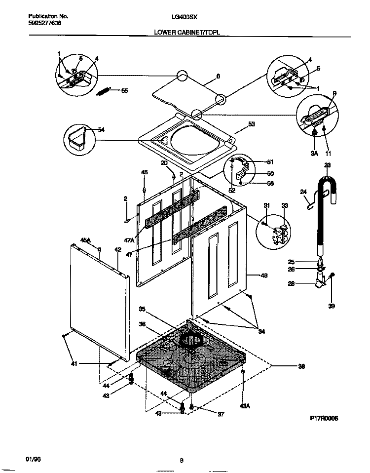 LOWER CABINET / TOP Diagram and Parts List for LG400SXW3  Frigidaire Washer Dryer Combo