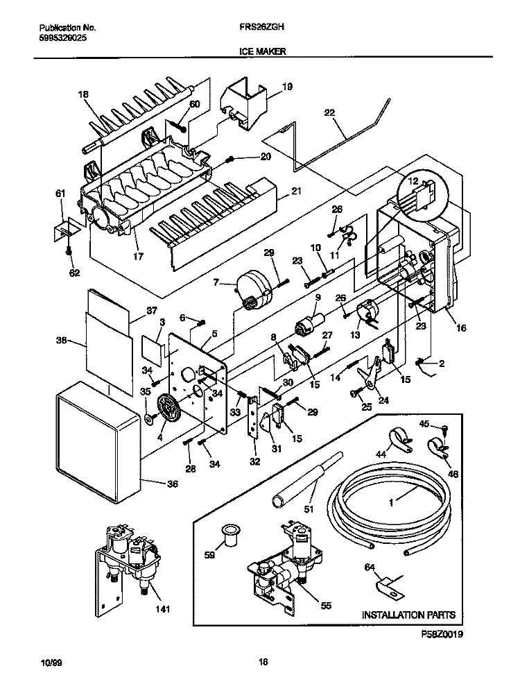 ICE MAKER Diagram and Parts List for FRS26ZGHW2  Frigidaire Refrigerator